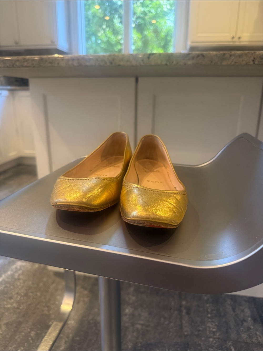 Christian Louboutin Gold and Pink Graffiti Ballet Flats - Picture 2 of 9